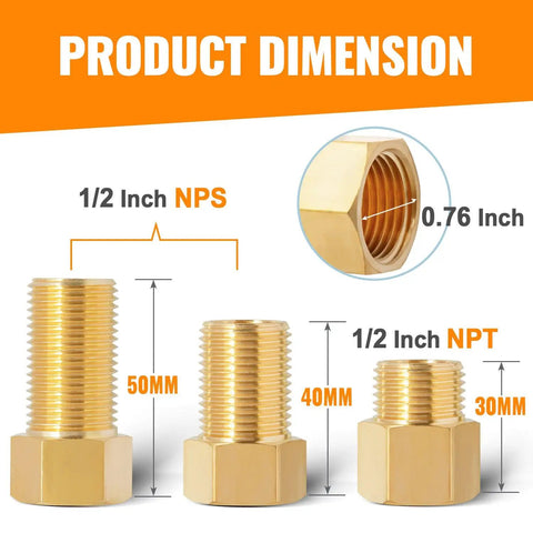 Half Inch Male To Half Inch Female Brass Pipe Extension Adapter Set For Tub Spout And Shower, product dimensions 30mm 40mm 50mm