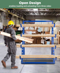Sturdy Four Tier Shop Storage Rack With Adjustable Steel Bars For Lumber Planks And Piping, open design for easy access.