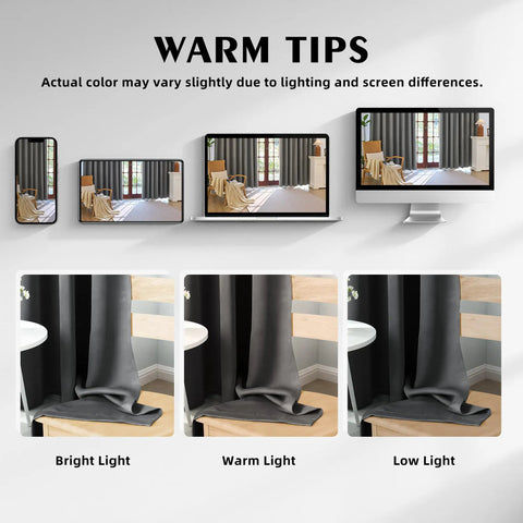 Color display variations of Pack Of 4 Blackout Curtain Panels 37x84 Inches Charcoal Grey Lightweight Thermal Insulated Grommet Drapes
