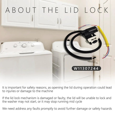 Washer Lid Lock Replacement 3 Wire Door Lock No Fuss Install on laundry machine, Compatible With Whirlpool Maytag Kenmore.