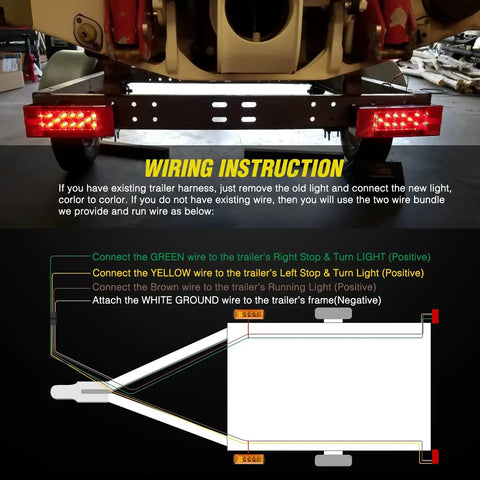 LED Trailer Light Kit 2 Pack Red Rectangular Tail Stop Turn License Lights Amber Side Marker 9 LED ID Bar wiring instructions