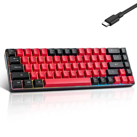 Solid Compact 68 Key Wired Keyboard With Butter Smooth Tactile Keys Dope Rainbow Rgb Backlights view with USB-C cable