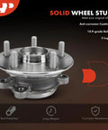 Close-up of solid wheel stud and 5-lug hub in Two Front Wheel Bearing and Hub Assemblies Set 5 Lug For Toyota Camry 2018 To 2024.
