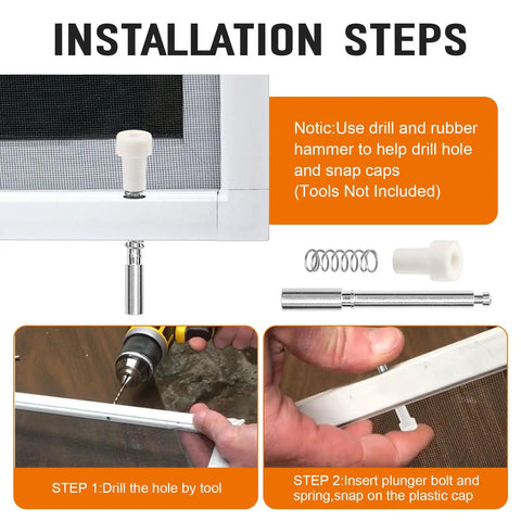 Installation steps for 30 Pack Window Screen Plunger Latches Heavy Duty Replacement Pins With Steel Springs For 3/4 Inch Vinyl Frames 5/32 X 1 1/2 Inches.