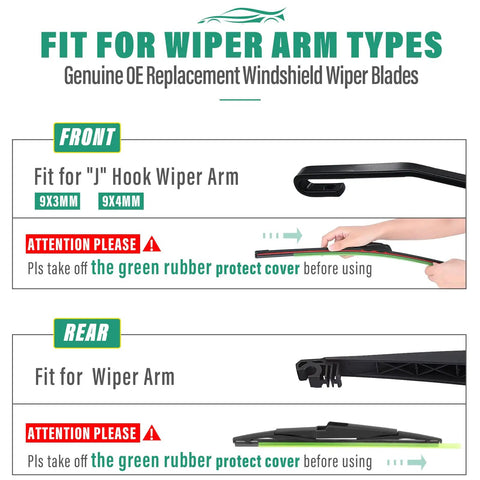 Kia Telluride 26 Inch Front Wiper Blade 18 Inch Front Wiper Blade And 13 Inch Rear Wiper Blade Set showing fit for wiper arm types
