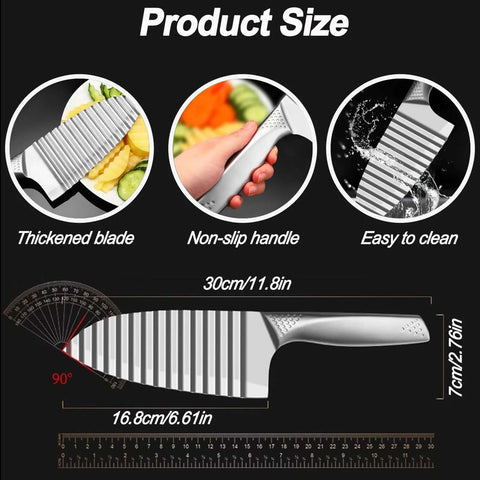 NOVANO stainless steel crinkle cutter with wavy blade and non-slip handle; 30 cm overall length