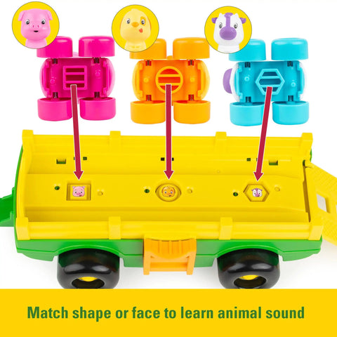 Animal Sounds Wagon Ride Musical Tractor Toy Set for Toddlers, animal blocks matching sounds on yellow wagon