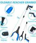 Senior Daily Living Assist Kit No Bending Sock Aid Foldable Reacher Grabber With 360 Degree Rotating Jaw and Magnet