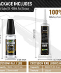 Crossbow Maintenance Kit With Rail Lube And Oil, 1 oz rail grease and 1 oz liquid lubricant with applicator shown on package