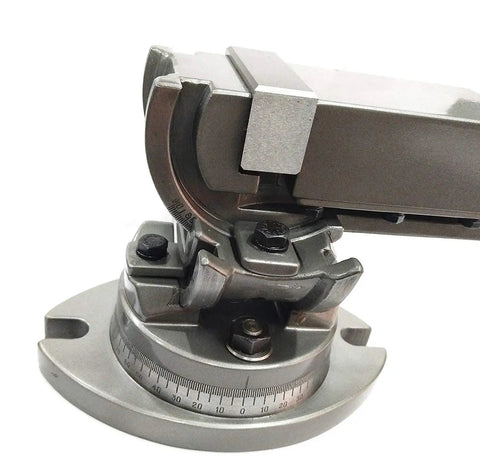 Dead Solid 2 Inch Three Way Swivel Tilting Milling Vise Heavy Duty Cast Iron Work Holding Fixture showing precision angle adjustment features.