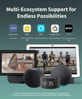 Presence Sensor FP2 MmWave Radar Motion Sensor With Zone Positioning Multi Person Fall Detection Works With HomeKit Alexa Google Home displayed with smart home devices