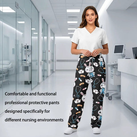 Plus Size Printed Nurse Scrub Pants For Women Machine Washable And Easy Care Lightweight Textured Fabric Hospital Daily Wear