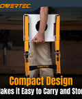 Heavy Duty Folding Router Table Stand With Adjustable Height Workstation Base For Trim Routers Wall Mount Ready being carried.