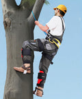 Person using Height Adjustable Tree Climbing Spikes Set With Straps And Protectors, Pro Grade Lightweight Aluminum Spurs For Arborist Work