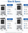 Detailed sizes and specs for Top Notch Portable Evaporative Swamp Cooler Featuring Dual Side Cooling Pads And Generous Water Tank.