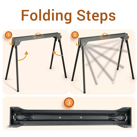 Heavy Duty Folding Saw Horses 2 Pack Portable Work Table Stand 2200 Lb Load Capacity With Quick Open Legs folding steps guide