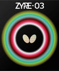 Image of Zyre 03 High Tension Inverted Table Tennis Rubber packaging with colorful circular design.