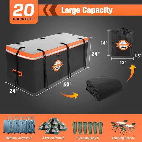 Hitch Cargo Carrier Soft Shell Bag Waterproof 20 Cubic Feet Storage Bag For Trailer Hitch with large capacity and dimensions