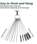 Pro Grade Carburetor Cleaner Tool Kit with stainless steel picks on a detachable key ring for easy storage.