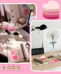 Desk with Pink Heart Index Cards Pack, 150 Count, 3x3 Inch Note Cards For School, Study, Office, And Games displayed next to books