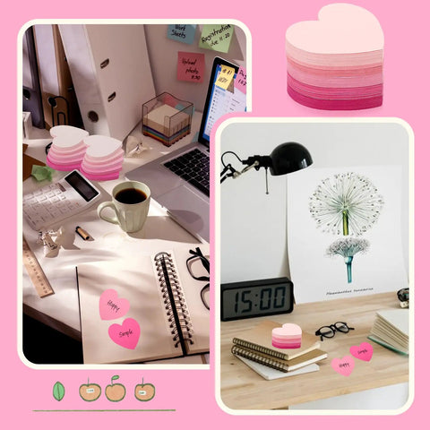 Desk with Pink Heart Index Cards Pack, 150 Count, 3x3 Inch Note Cards For School, Study, Office, And Games displayed next to books
