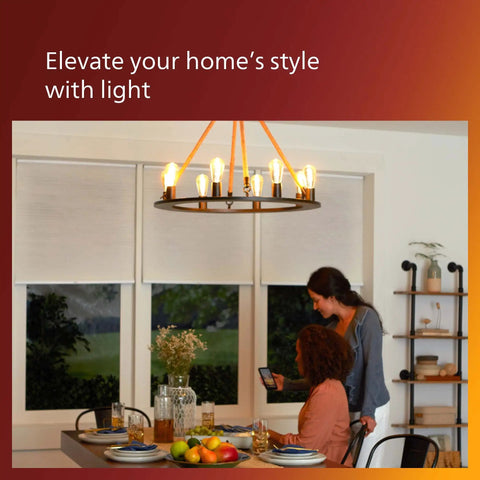 Dining room with chandelier featuring Vintage Edison Style Led Bulb 60W Equivalent Amber 2000K Warm Glow A19 Dimmable bulbs