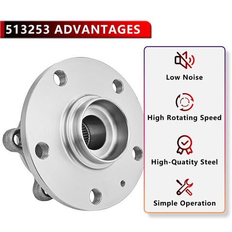 Front Wheel Bearing Hub Direct Replacement For Audi TT Quattro 08-12, A3 Quattro 06-13 with features displayed