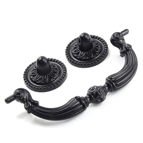 Antique Black Bail Drop Drawer Pulls 4 Pack With 3.5 Inch Hole Center And 4.72 Inch Total Length for cabinets and dressers.