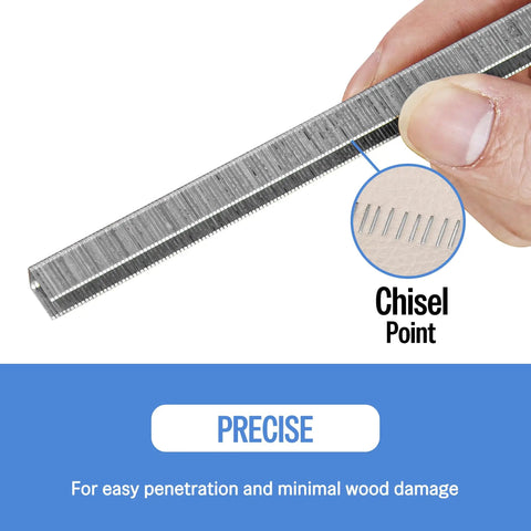 Top Tier 22 Gauge 304 Stainless Steel Upholstery Staples With Three Eighth Inch Crown and Leg, Chisel Point for precise fastening.