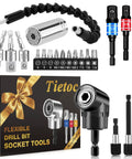 22 Piece Flexible Drill Bit Extension Set with 105 Degree Right Angle Attachment, bendable socket adapter, screwdriver bits