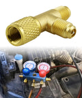 Two Pack Quick Coupler Access Tee Valve Adapters One Quarter Inch SAE Brass With Built In Valve Core And Swivel Connector
