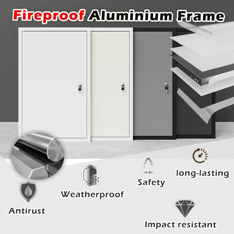 Rock Solid Fire Rated Access Panel Recessed Wall Inspection Door Heavy Duty Aluminum Honeycomb Lockable Drywall service hatch overview.