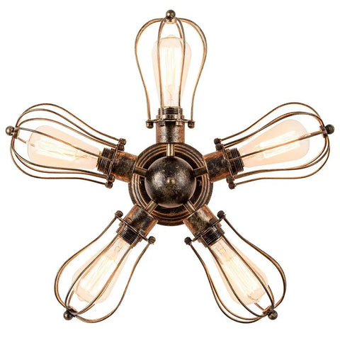 Vintage Industrial 5-Light Bronze Ceiling Light Semi-Flush Mount, Metal Fixture With Painted Finish, Hardwired 100-240V, E26 Base, Bulbs Not Included