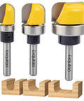 Three Pack Half Inch Shank Carbide Round Nose Groove Router Bits Set With Ball Bearing Engraving Head For Woodworking