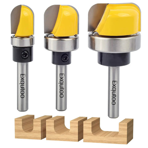 Three Pack Half Inch Shank Carbide Round Nose Groove Router Bits Set With Ball Bearing Engraving Head For Woodworking