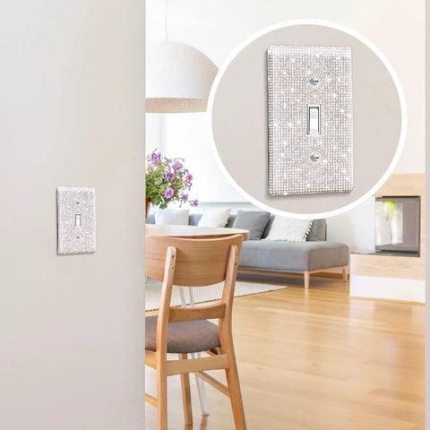 Rhinestone Wall Plate Light Switch Cover Bling Outlet Cover For Bedroom Decor Single Gang Toggle Silver Sparkle Decorative Switch Plate