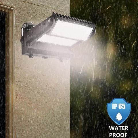 Beefed Up 100W Rotatable LED Wall Pack With Dusk To Dawn Sensor, 14000 Lumen Outdoor Security Light, 60 Degree Beam, 270 Degree Adjustable Panel, 5000K Daylight, ETL Listed For Warehouse, Parking Lot, Entrance Or Garage