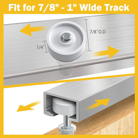 Heavy Duty 4 Pack Bi Fold Door Top Guide Wheel Hardware Kit for Smooth Sliding Closet System measuring 7/8" - 1" wide track.