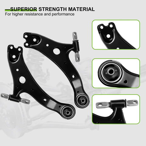 Beefed Up 12 Piece Front Suspension Kit For Toyota Solara And Camry 2004 2005 2006 2007 2008 Replacement Front Lower Control Arm Assemblies Includes Passenger And Driver Sides For Smooth Ride And Precise Handling, black steel control arms