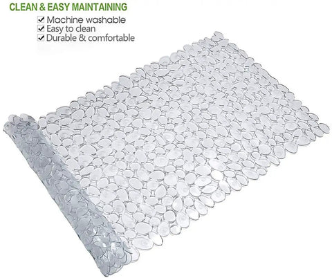 Top Rated Premium Heavy Duty Non Slip Shower Mat For Bathtub With Clear Textured Surface and Rock Solid Suction Cups, 16x35 inches.