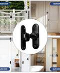 Crazy Tough Heavy Duty Barn Door Lock 90 And 180 Degree Flip Latch Kit Thickened Solid Gate Latch For Cabinets Bathrooms Sliding Doors And Windows Black 1 Pack With Anti Theft Knob Lock For Extra Security shown installed on various doors.
