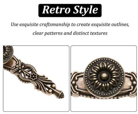 Close-up of 5 Piece Vintage Antique Floral Cabinet Handles Set With Bronze Finish showing exquisite craftsmanship and retro style.