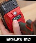20 Volt Brushless Cordless Impact Driver Kit Including Quick Charge Battery with two speed settings and LED work light.