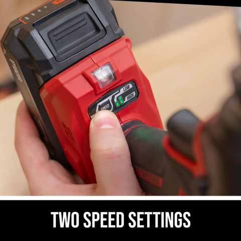 20 Volt Brushless Cordless Impact Driver Kit Including Quick Charge Battery with two speed settings and LED work light.