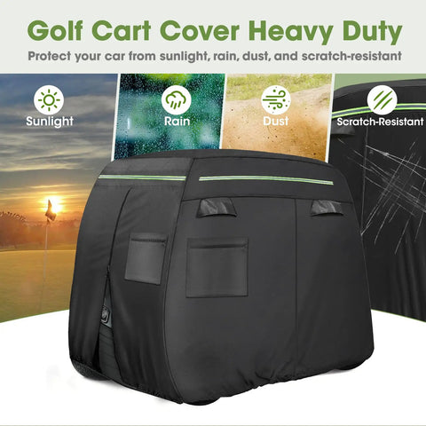 Heavy Duty Built Tough 600D Golf Cart Cover For 6 Passengers Outdoor All Weather Protection With Reflective Strips, Zippered Pockets