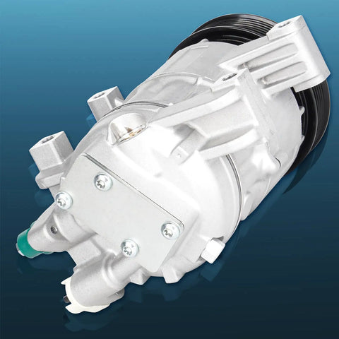 Top Shelf Ac Air Conditioning Compressor Assembly With Clutch And Electronic Plug Fits Nissan Altima 2013 Through 2018 Base S Sr Trim, silver unit with bolts.