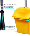 Close-up of commercial dustpan with windproof cover for indoor outdoor cleanup in courtyard garage lobby mall market floor home