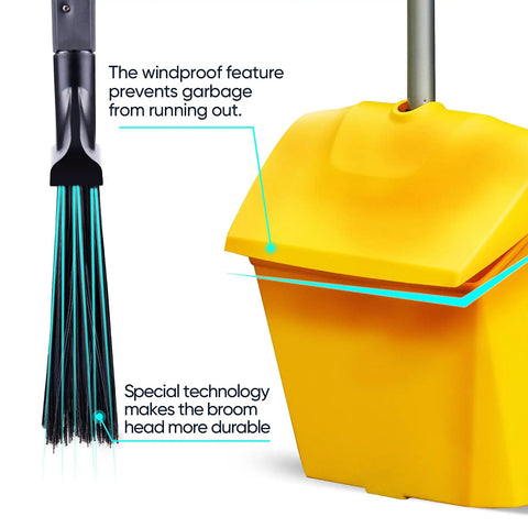 Close-up of commercial dustpan with windproof cover for indoor outdoor cleanup in courtyard garage lobby mall market floor home