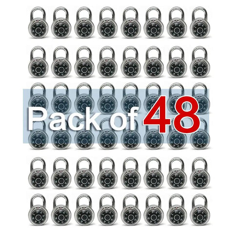 Pack of 48 2 Inch Wide Dial Combination Lock With Three Digit Preset For Keyless Access, black turnplate locks displayed on white