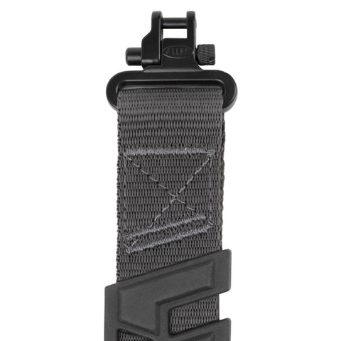 Close-up of Baktrak Traction Web Rifle Sling 36 Inch With 500 Pound Swivels, Slim Non Slip Pad, Rugged Webbing, Ergonomic Shoulder Pad, Gray Marlin Finish